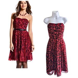 Vintage Y2K WHITE HOUSE BLACK MARKET Scarlet Leopard Strapless MiniDress Size 10